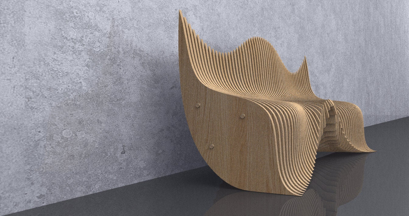3D Wavy Design Parametric Wooden Bench