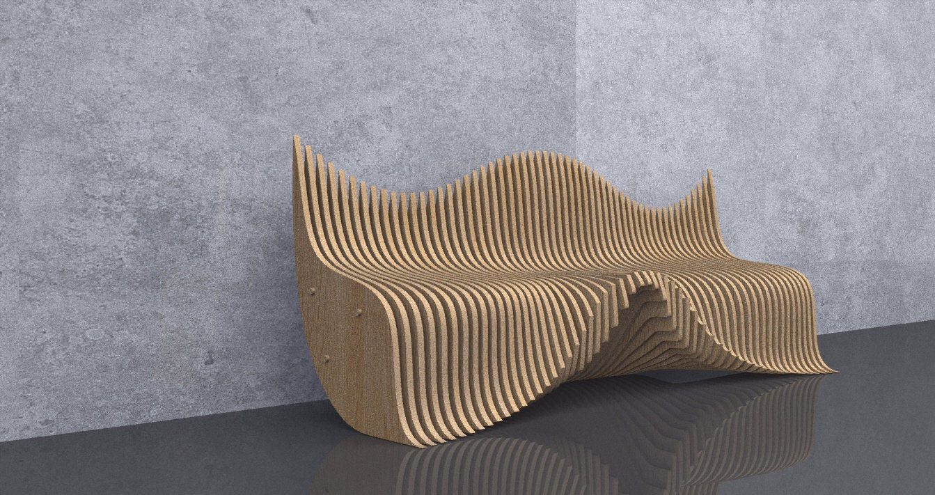 3D Wavy Design Parametric Wooden Bench