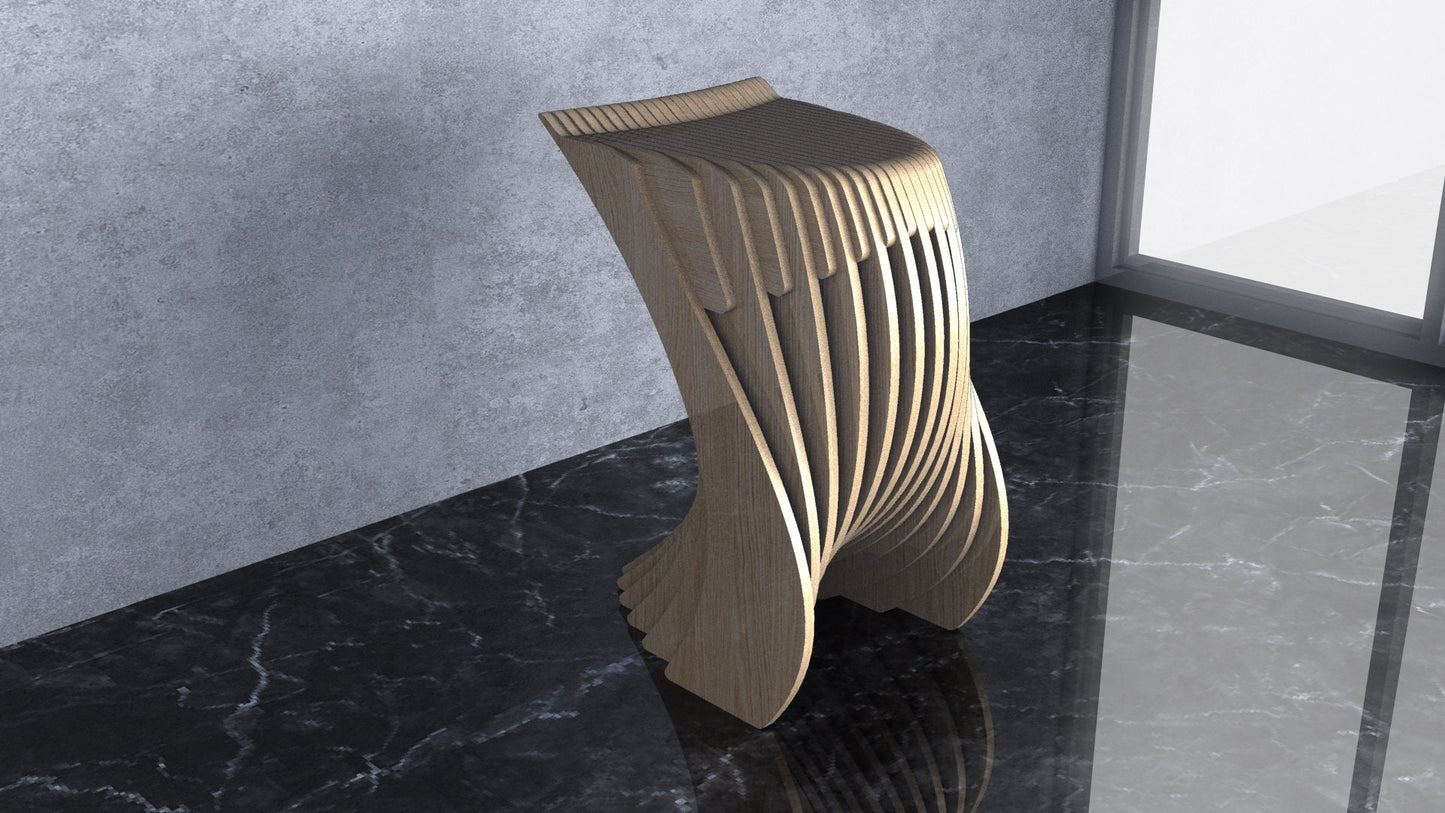 3D Parametric Wavy Design Wooden Stool