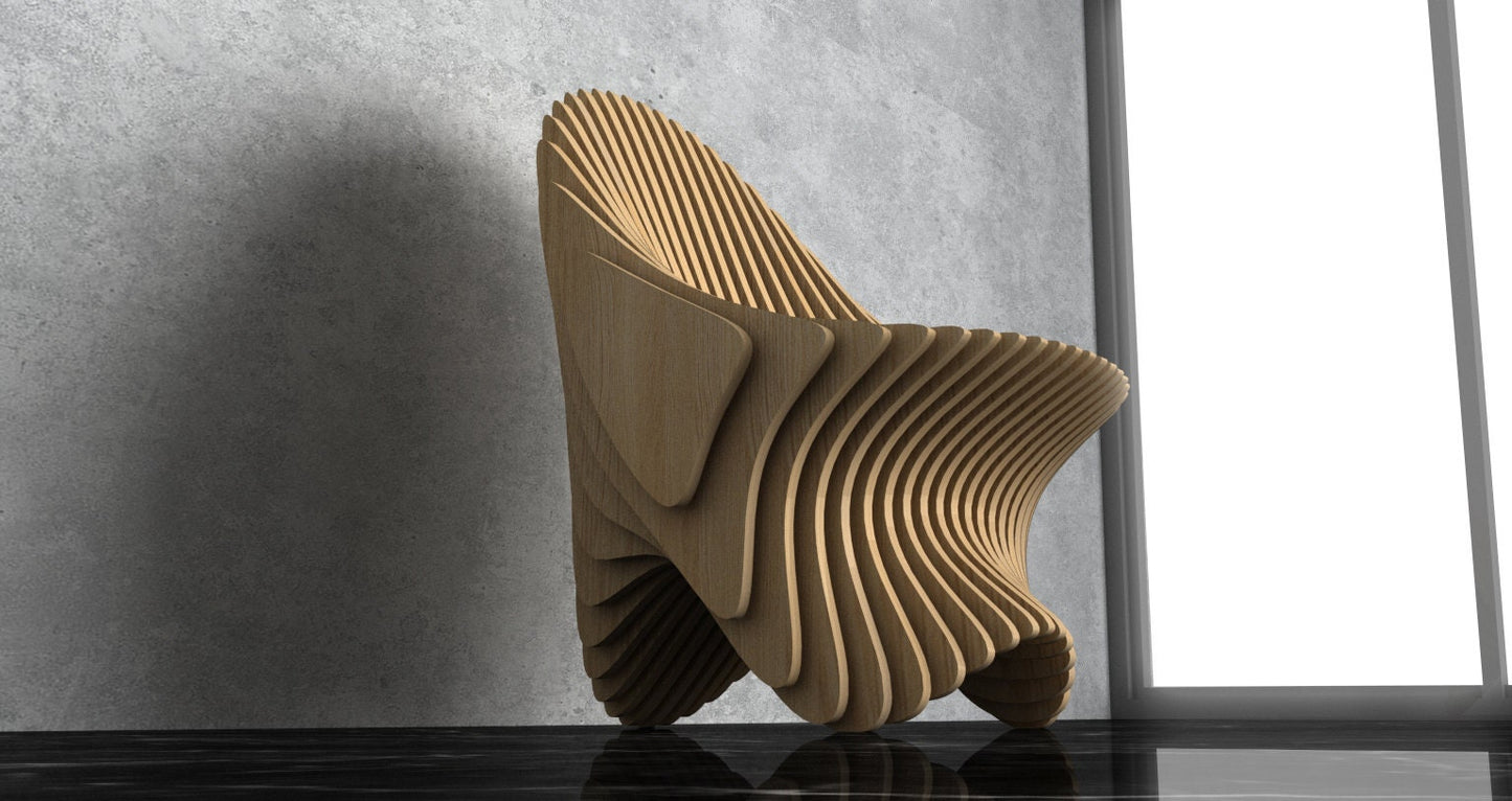 3D Modern Parametric Wavy Wooden Chair