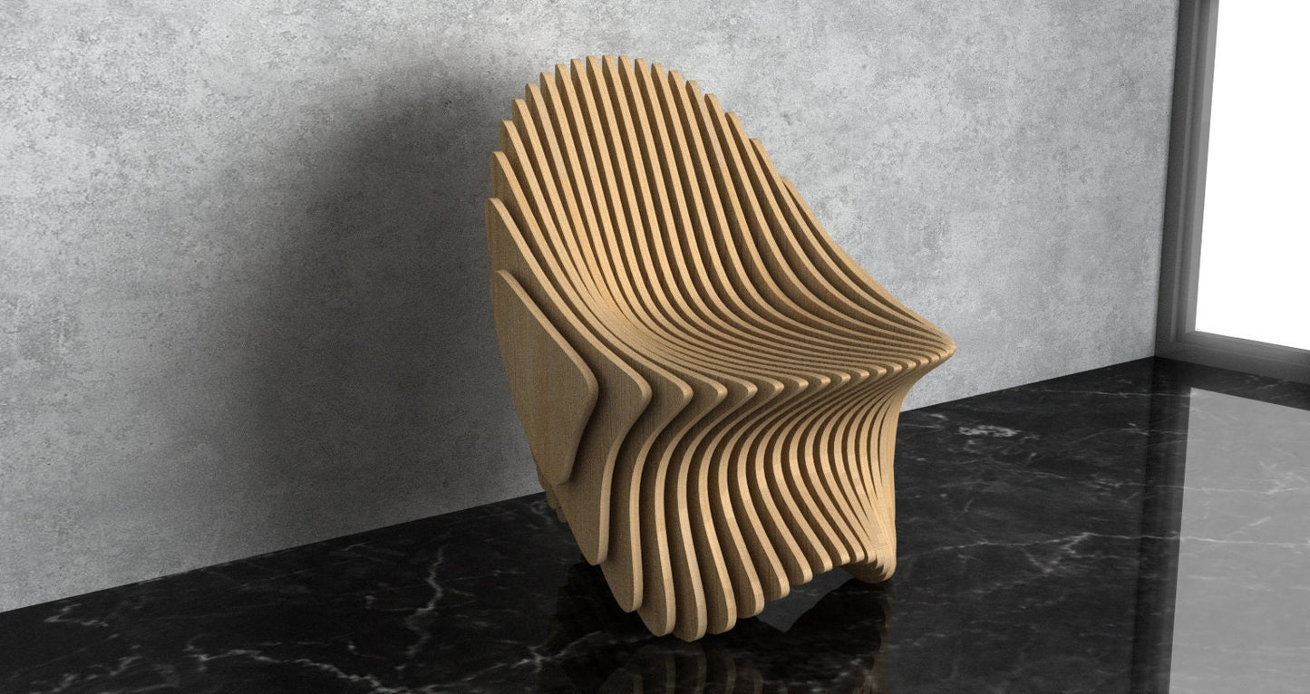 3D Modern Parametric Wavy Wooden Chair