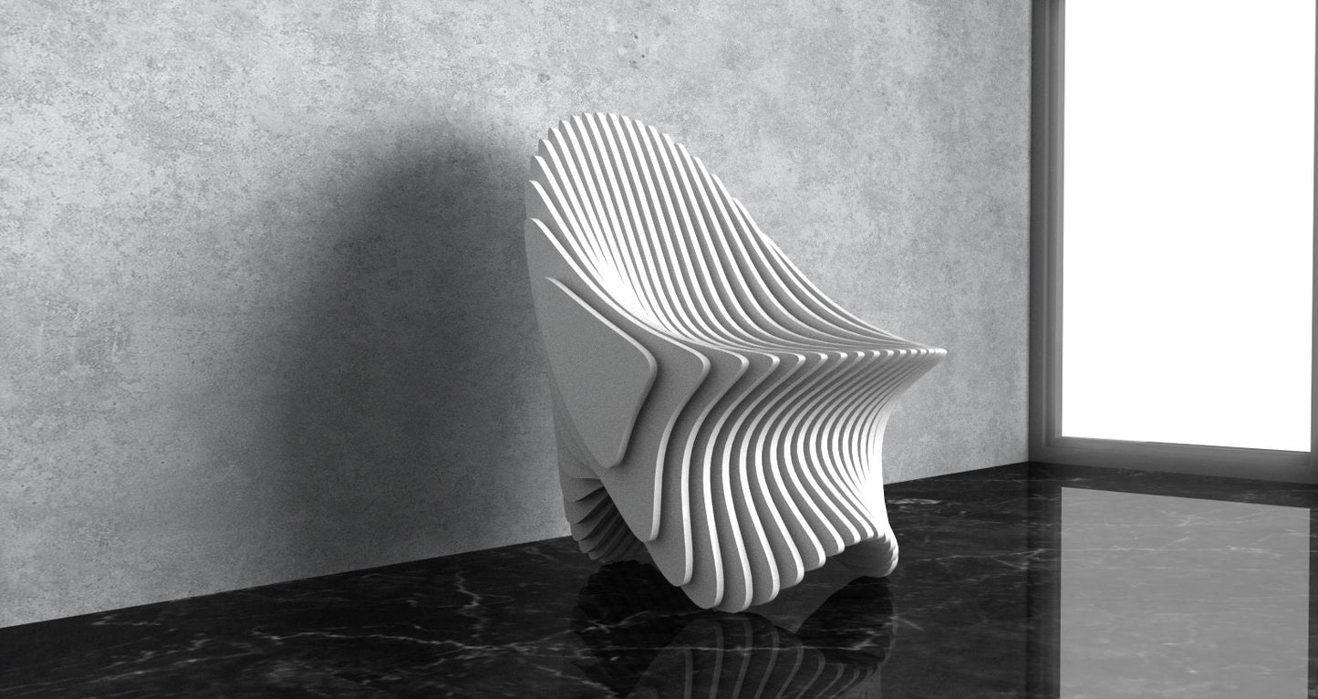 3D Modern Parametric Wavy Wooden Chair