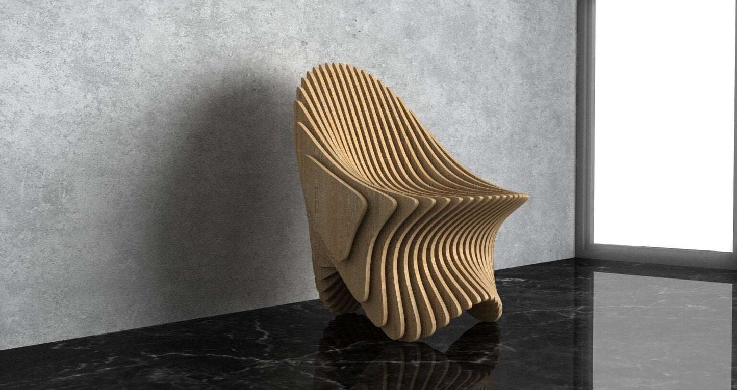 3D Modern Parametric Wavy Wooden Chair