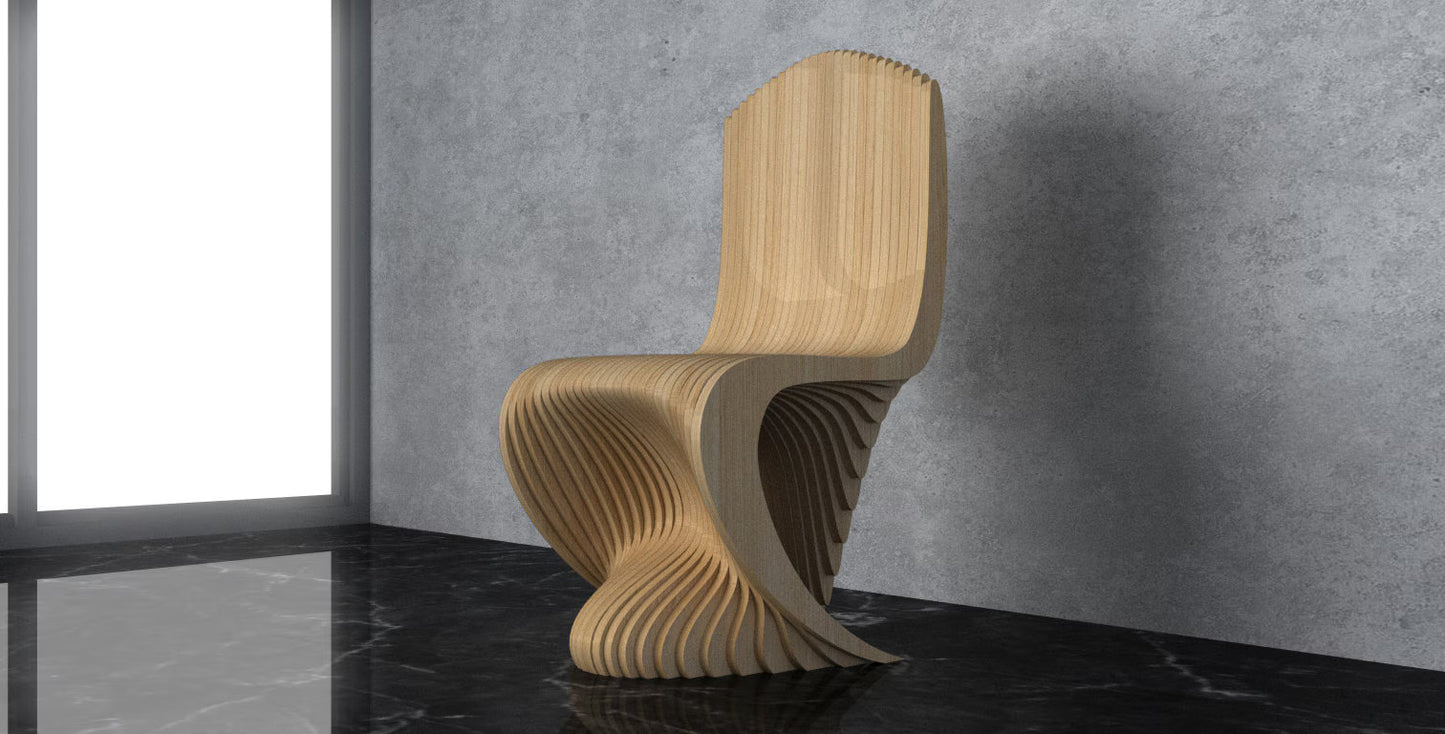 3D Parametric Wavy Design Wooden Chair