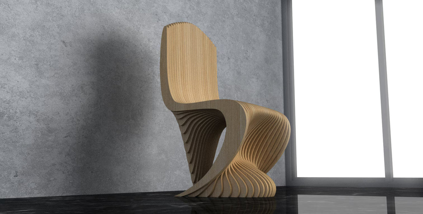 3D Parametric Wavy Design Wooden Chair