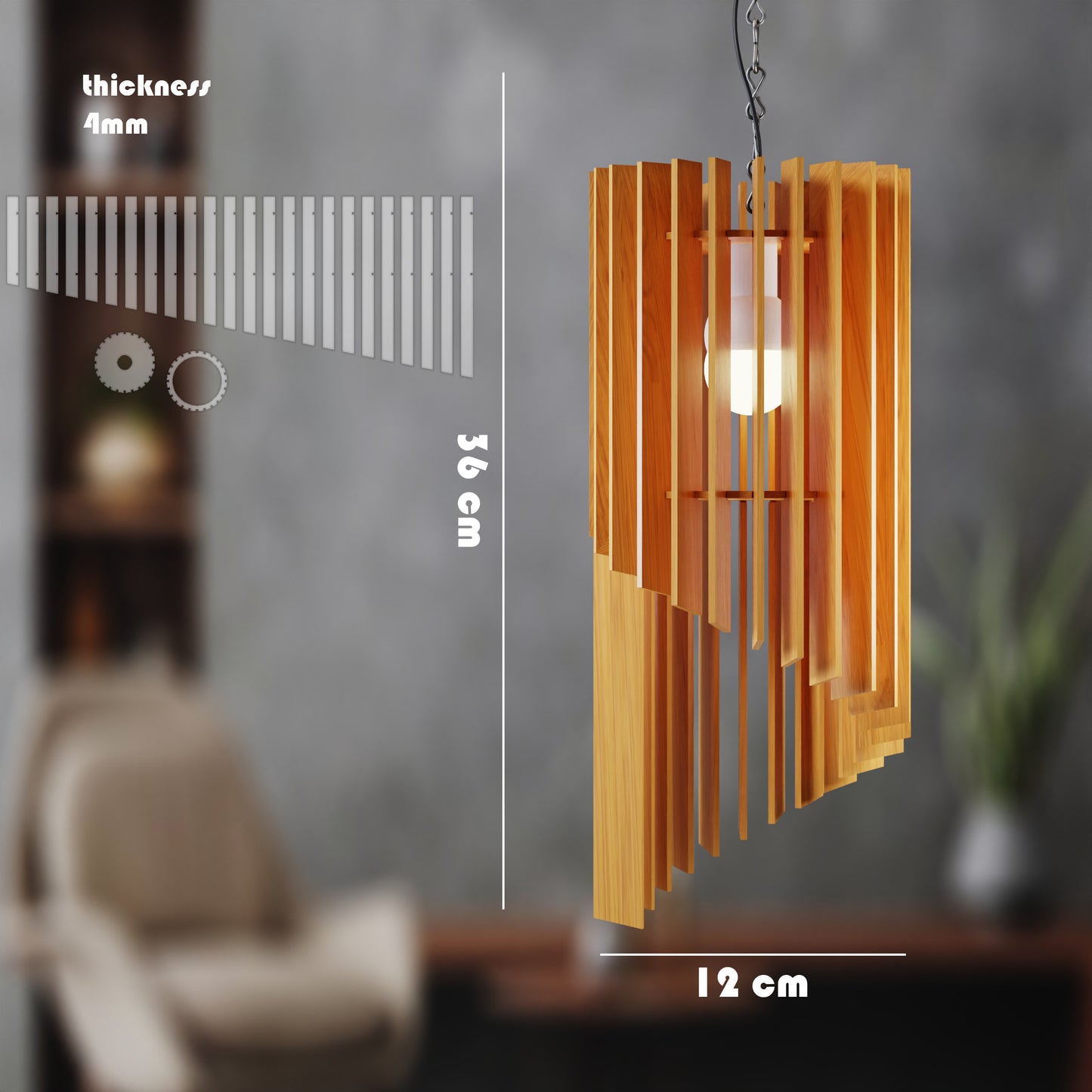 Contemporary pendant chandelier with wood accents