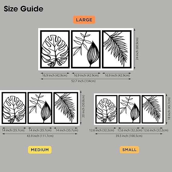 3 Panel Tropical Leaf Wooden Wall Art