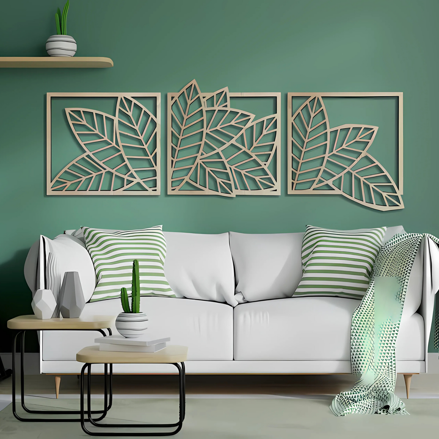 Modern Wooden 3 Panels Tropical Leaf Wall Art