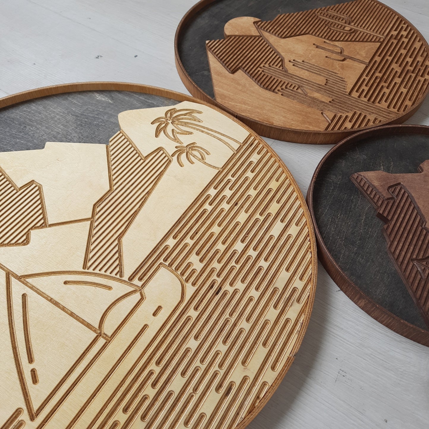 Set of 3 Abstract Design Wooden Wall Art
