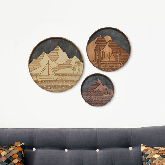 Set of 3 Abstract Design Wooden Wall Art