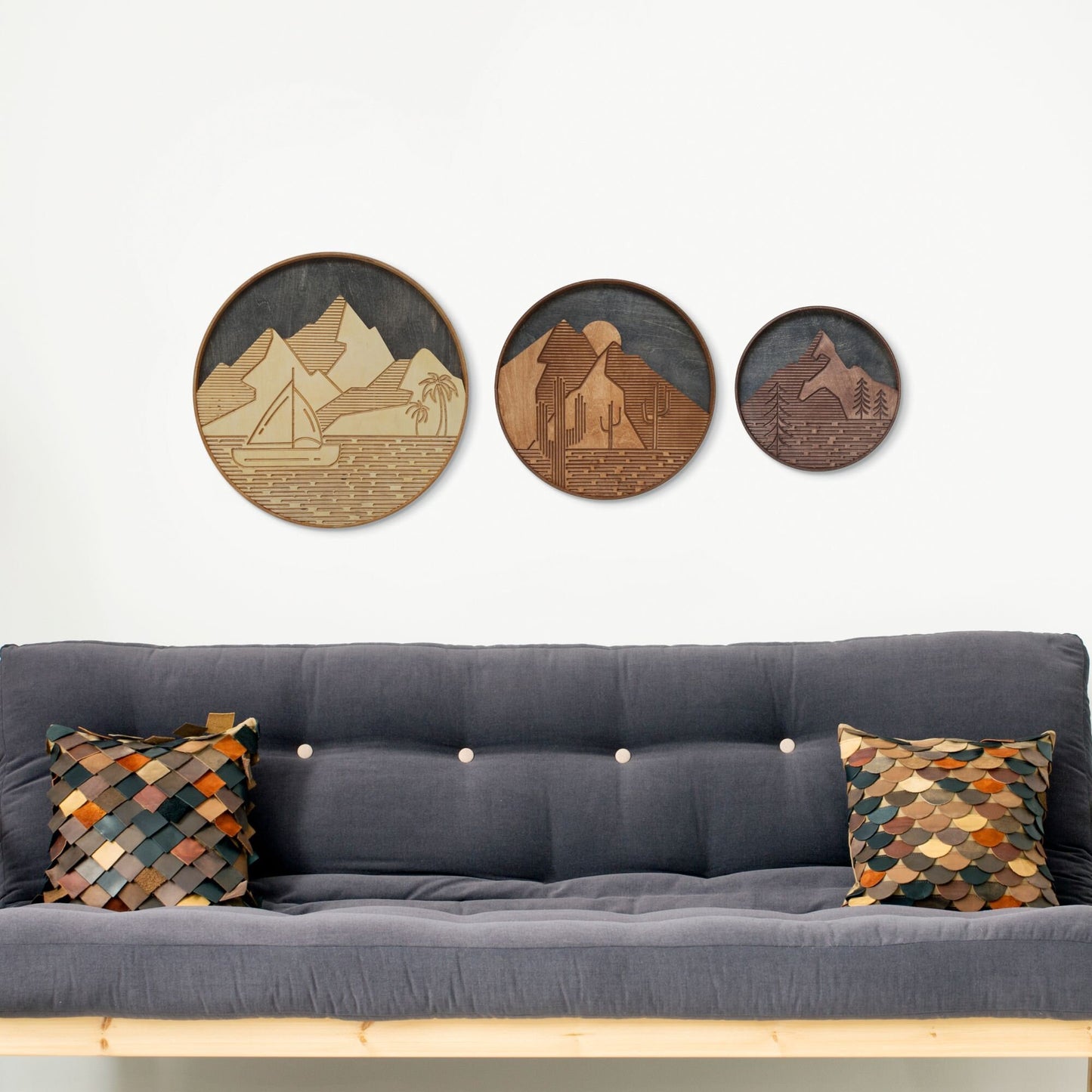 Set of 3 Abstract Design Wooden Wall Art
