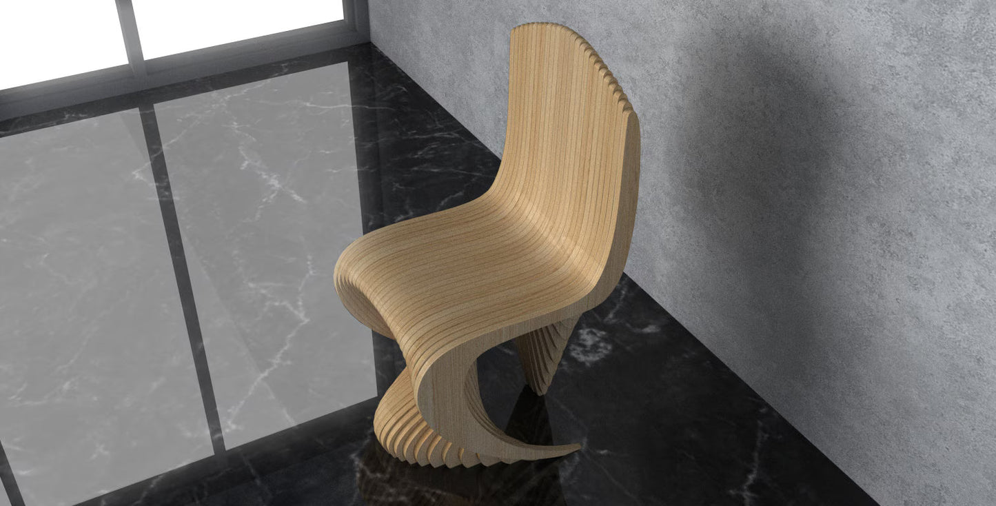 3D Parametric Wavy Design Wooden Chair