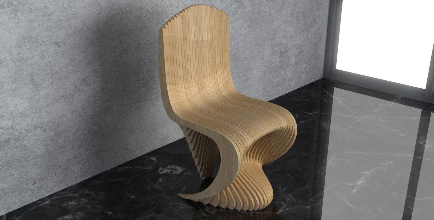 3D Parametric Wavy Design Wooden Chair