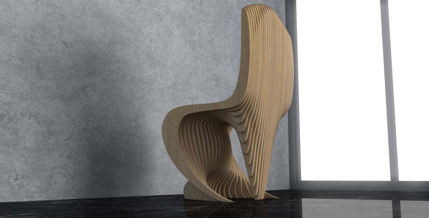 3D Parametric Wavy Design Wooden Chair