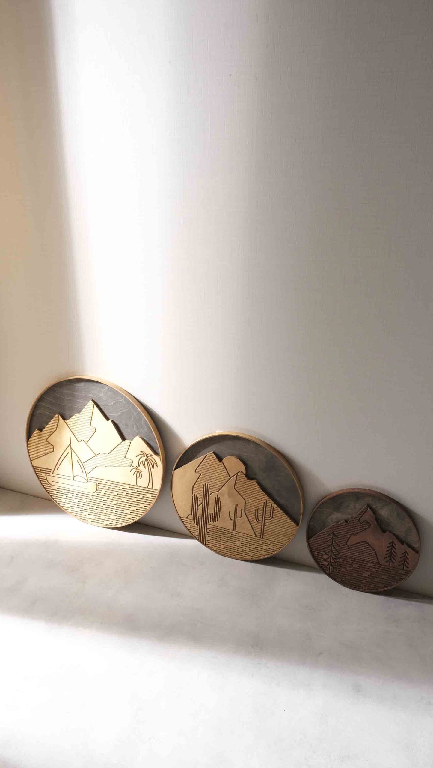 Set of 3 Abstract Design Wooden Wall Art
